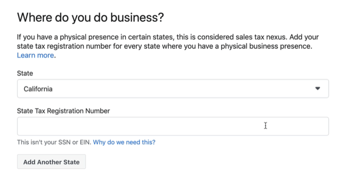 примеры параметров меню настройки в разделе "Где вы ведете бизнес?" опция меню магазина facebook