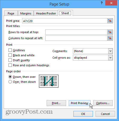 Настройка страницы Excel