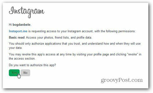instaport instagram разрешить доступ