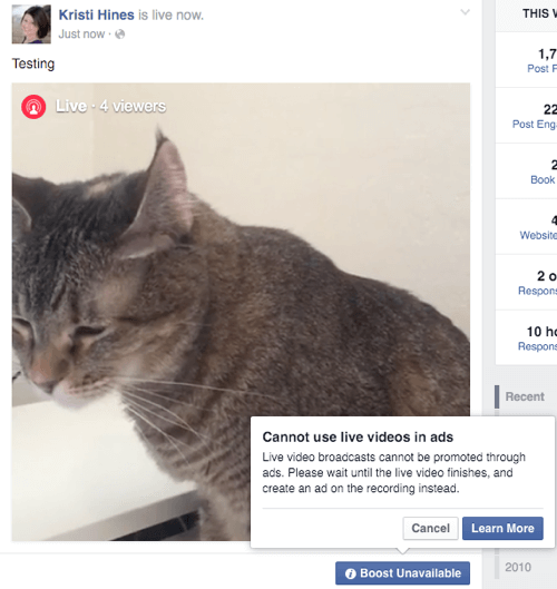 Facebook Live Video Boost недоступен