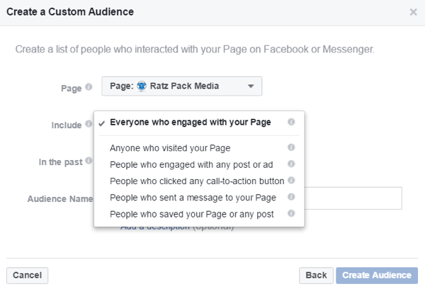 Создавайте индивидуальные аудитории на основе людей, которые взаимодействовали с вашей страницей в Facebook.