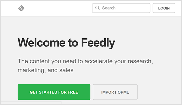 Крис Броган использует Feedly для разработки идей по содержанию своего брифинга по Alexa. У веб-сайта серый фон, текст «Добро пожаловать в Feedly» - черный, а зеленая кнопка - «Начать бесплатно».
