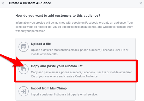 facebook создать индивидуальную аудиторию