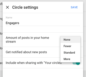 новые настройки круга Google Plus
