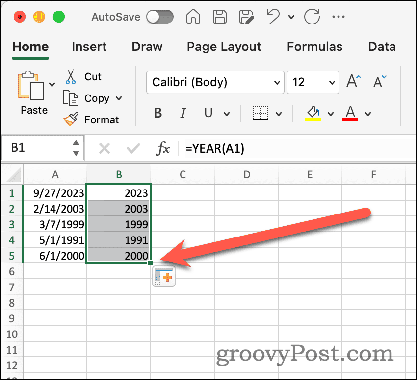 Дескриптор автозаполнения в Excel