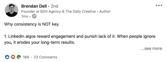 пример публикации в LinkedIn противоположного мнения