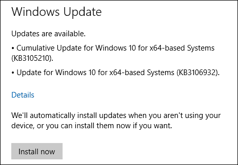 Обновления Windows 10 KB3105210 KB3106932