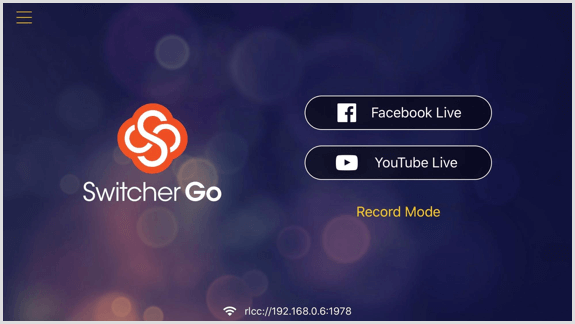 Экран Switcher Go, на котором вы можете подключить свои учетные записи Facebook и YouTube