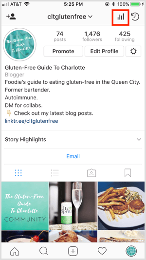 Доступ к Instagram Insights из профиля