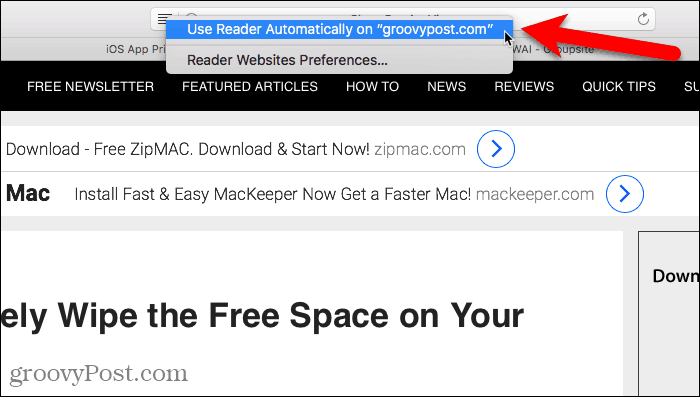 Используйте Reader автоматически в Safari для Mac