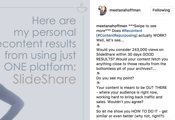 В подписи к своему альбому в Instagram включите заявление, которое нужно провести, чтобы увидеть больше, чтобы ваша аудитория не пропустила.