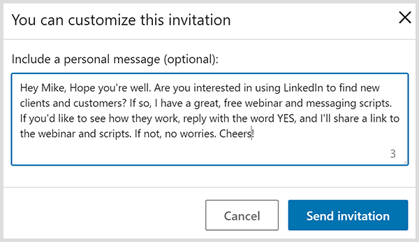 Приглашение для подключения к LinkedIn с личным сообщением основано на четырех предложениях Джона Немо.