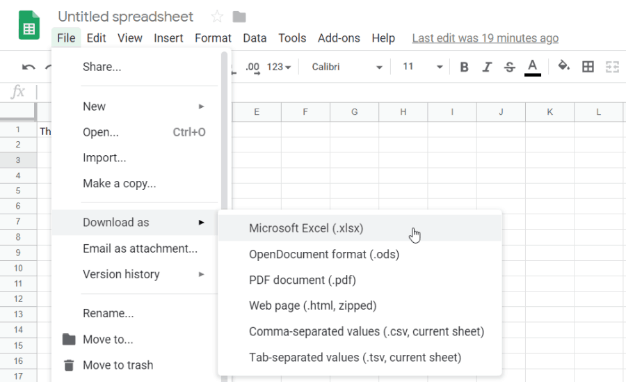 экспортировать лист Google в Excel