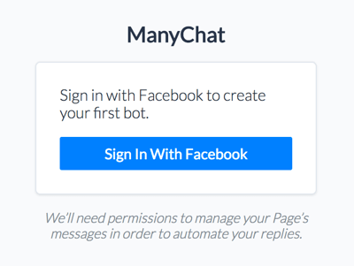 Войдите в ManyChat со своей учетной записью Facebook.