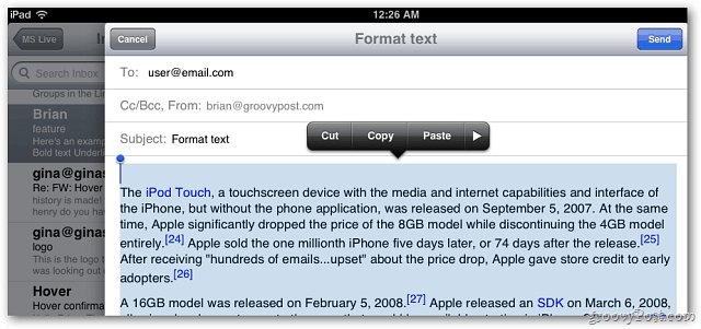 Apple iOS 5 Mail: теперь включает форматирование текста в сообщениях
