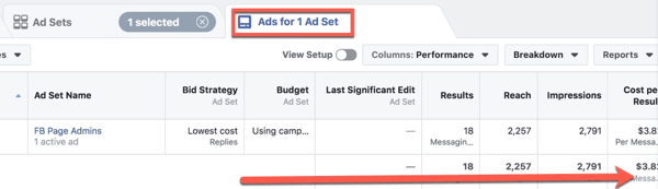 Просматривайте показатели эффективности рекламы Facebook в Facebook Ads Manager.