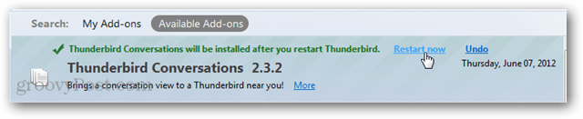 перезапустите Thunderbird после установки дополнения