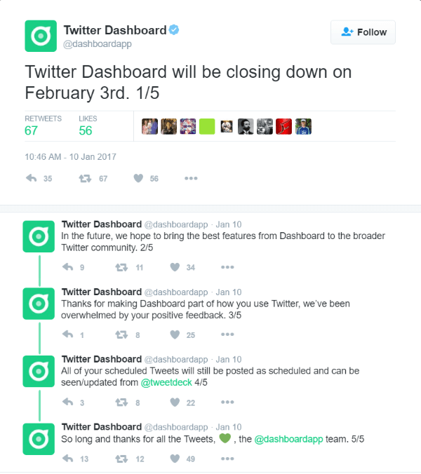 Twitter закроет панель управления Twitter 3 февраля 2017 г.