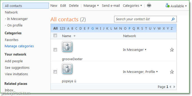 управлять контактами с помощью Windows Live людей