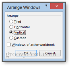 Arange Windows активной рабочей книги Excel 2013