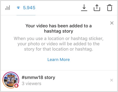 Instagram отправляет вам уведомление, если ваш контент добавлен в историю хэштега.