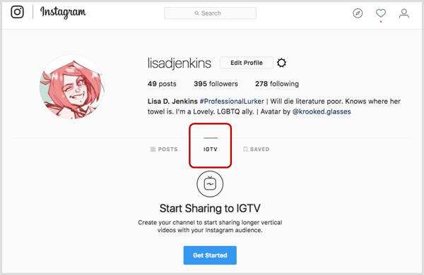 Вкладка IGTV в профиле Instagram.
