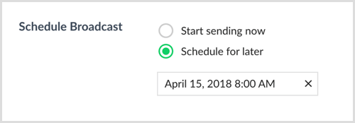 Выберите «Расписание на потом» и выберите дату и время в ManyChat.