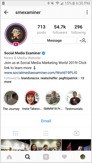 Пример бизнес-профиля в Instagram
