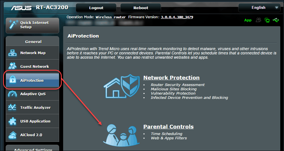 Планирование времени родительского контроля маршрутизатора Asus