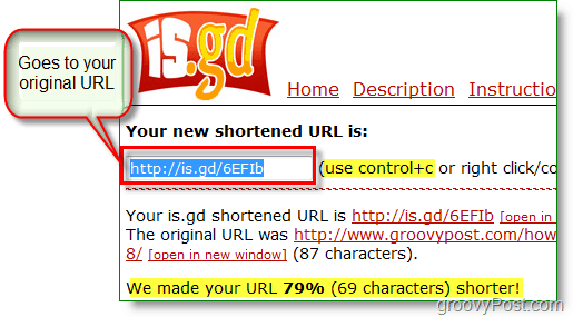 is.gd скриншот сокращения URL - скопируйте новый короткий URL