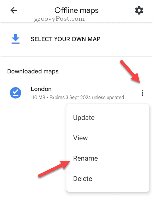 Переименуйте офлайн-карту Google Maps
