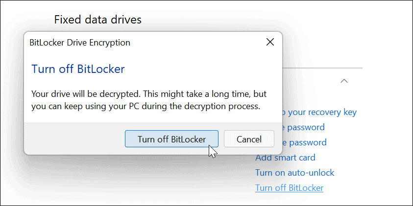 Отключить BitLocker подтвердить