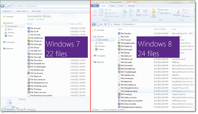 Проводник Windows 8 по сравнению с Проводником Windows 7
