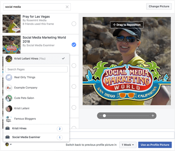 Рамки Facebook также можно применять к фотографиям профиля и страниц.