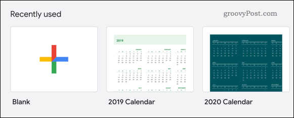 Выбор шаблона календаря в Google Sheets