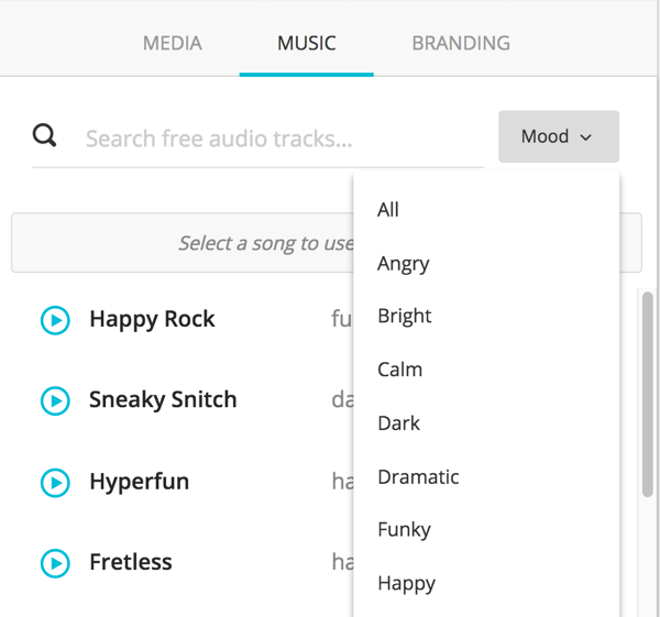 В раскрывающемся списке «Настроение» выберите тип музыки, которую вы хотите добавить.