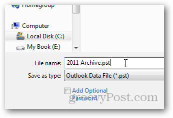 Как создать файл PST для Outlook 2013 - имя PST