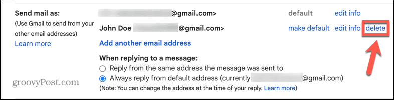 gmail удалить псевдоним