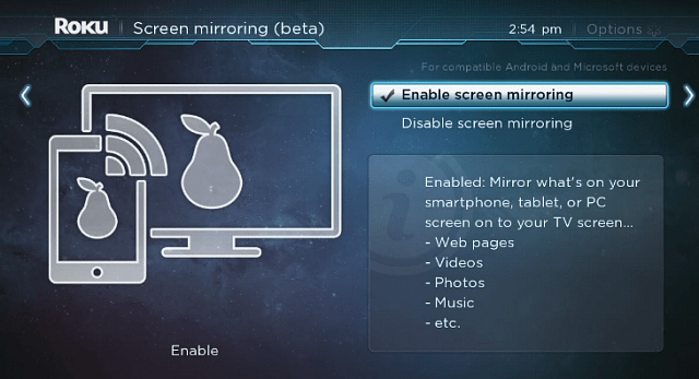 Включить Roku Screen Mirroring