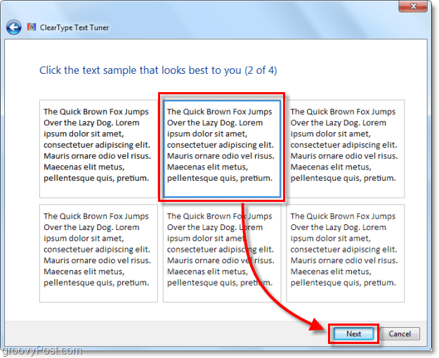 Шаг 2 калибровки clearType в Windows 7