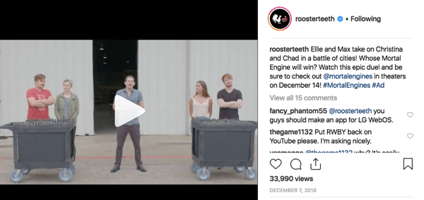 Пример участия суперфана Rooster Teeth в Instagram.