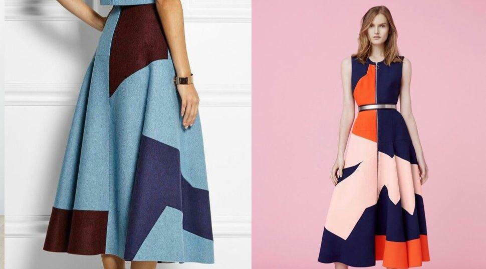 Модели платьев и юбок в стиле колор-блок