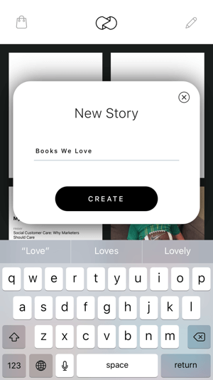 Создайте развернутую историю Instagram, шаг 1, показывая экран новой истории.