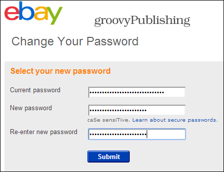 eBay изменить пароль настройки учетной записи личная информация пароль 2