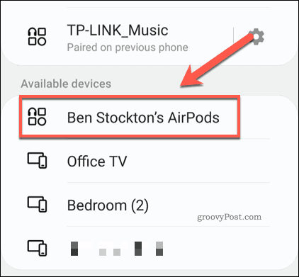AirPods в меню сканирования Bluetooth Android