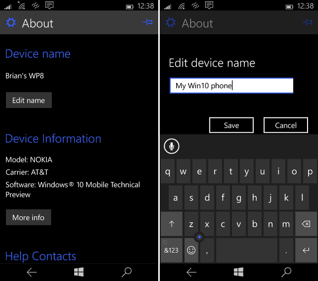 Изменить имя Windows Phone