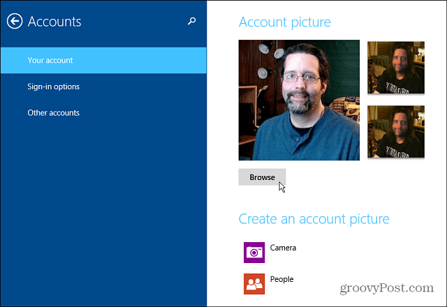Как изменить изображение учетной записи Windows 8.1