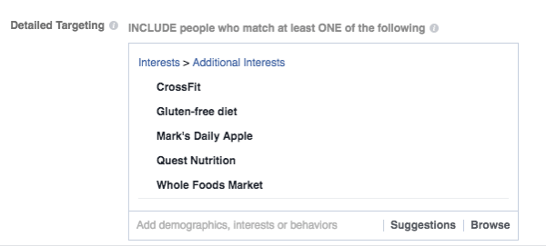 Реклама Bhu Foods в Instagram нацелена на людей на основе демографических данных, лайков на странице и интересов.