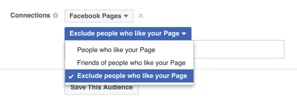 возможность таргетинга рекламы в Facebook, чтобы исключить людей, которым уже понравилась страница