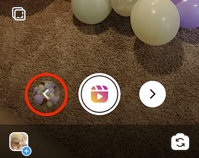 кнопка меню со стрелкой влево, позволяющая просматривать и редактировать клипы в Instagram